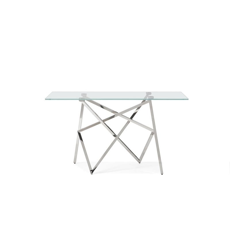 Modrest Hawkins Modern Stainless Steel & Glass Console Table in Silver/Clear