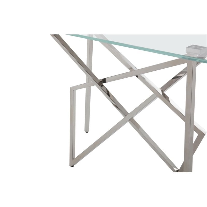 Modrest Hawkins Modern Stainless Steel & Glass Console Table in Silver/Clear