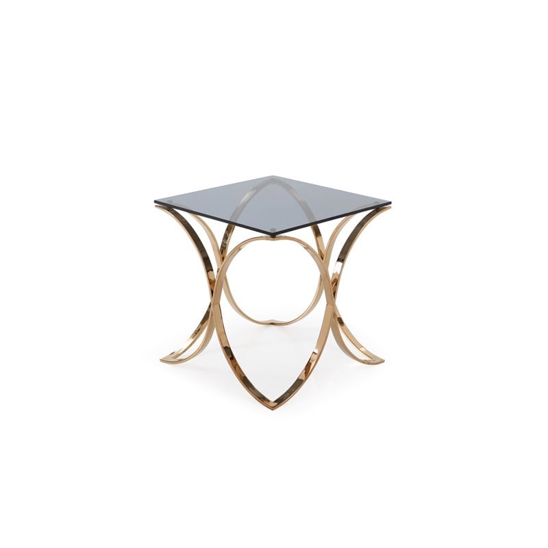 Modrest Reklaw Modern Glass & Stainless Steel End Table in Rose Gold