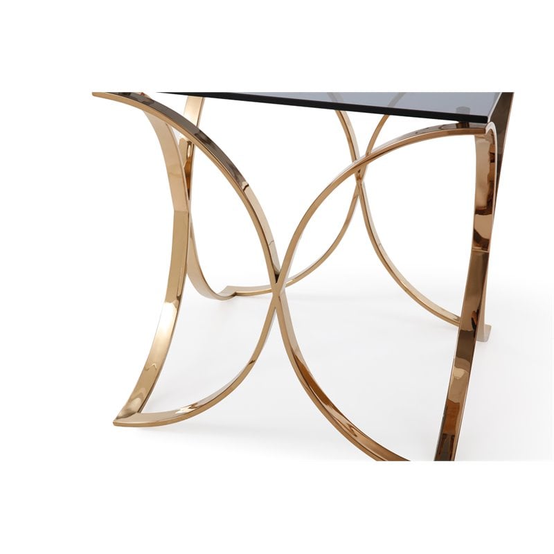 Modrest Reklaw Modern Glass & Stainless Steel End Table in Rose Gold