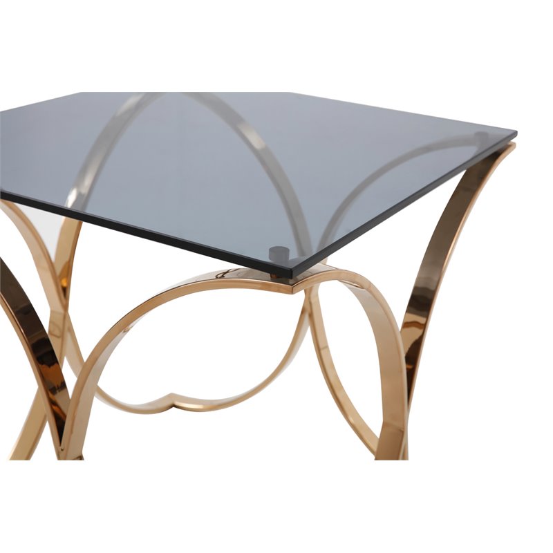 Modrest Reklaw Modern Glass & Stainless Steel End Table in Rose Gold