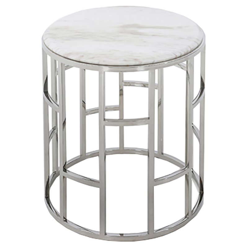 Modrest Silvan Modern Stainless Steel & Marble End Table in White