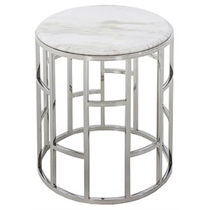 Modrest Silvan Modern Stainless Steel & Marble End Table in White