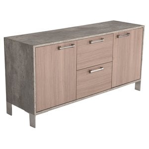 Modrest Boston Stainless Steel & Faux Concrete Office File Cabinet in Brown Oak