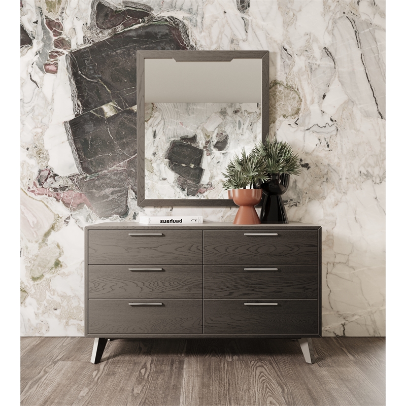 Modrest Soria 6-Drawer Modern Wood & Stainless Steel Dresser in Wash Gray