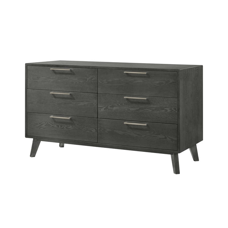 Modrest Soria 6-Drawer Modern Wood & Stainless Steel Dresser in Wash Gray