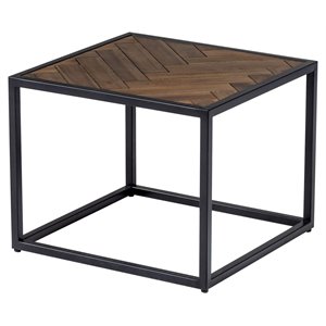 Modrest Pasada Chevron Pattern Metal & Acacia Wood End Table in Black/Brown