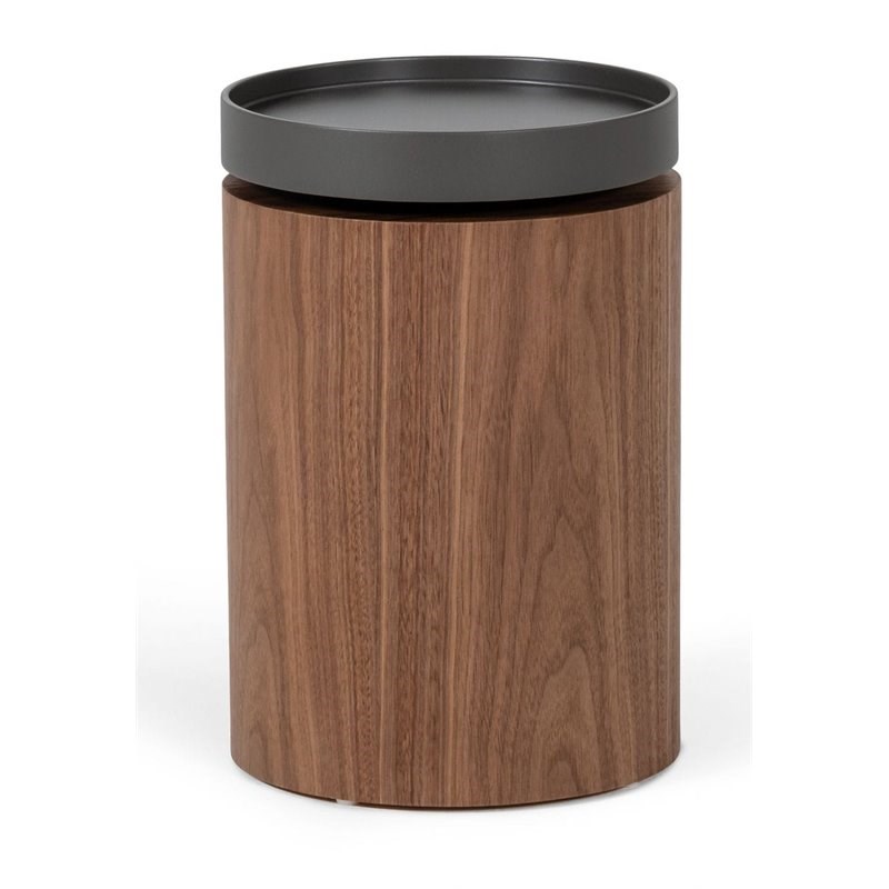 Modrest Bascom Round Modern Wood End Table in Walnut/Dark Gray Finish