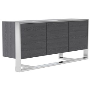 Modrest Fauna 3-Door Modern Stainless Steel & Wood Buffet in Elm Gray