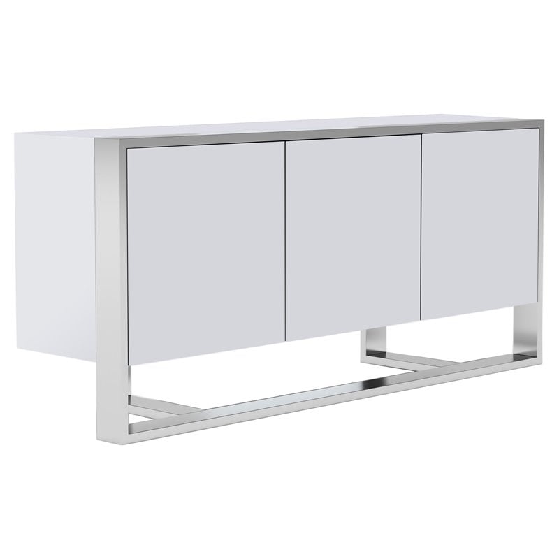 Modrest Fauna 3-Door Modern Stainless Steel & Wood Buffet in White Glossy