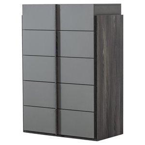 modrest lucia 5-drawer self closing modern mdf wood chest in elm/matte gray