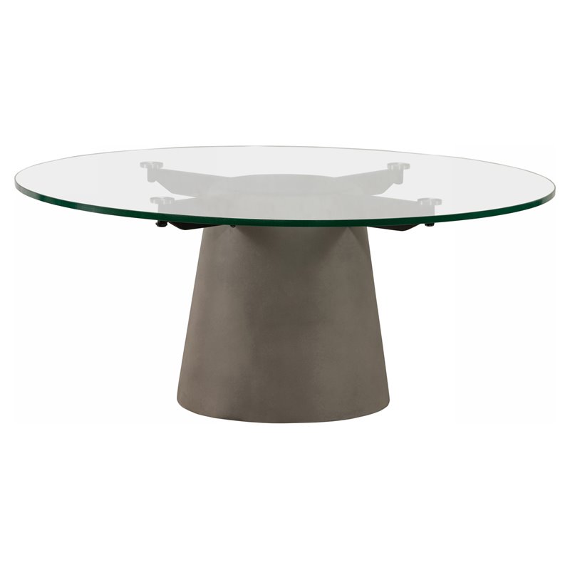 Modrest Essex Round Contemporary Tempered Glass & Metal Coffee Table in Gray