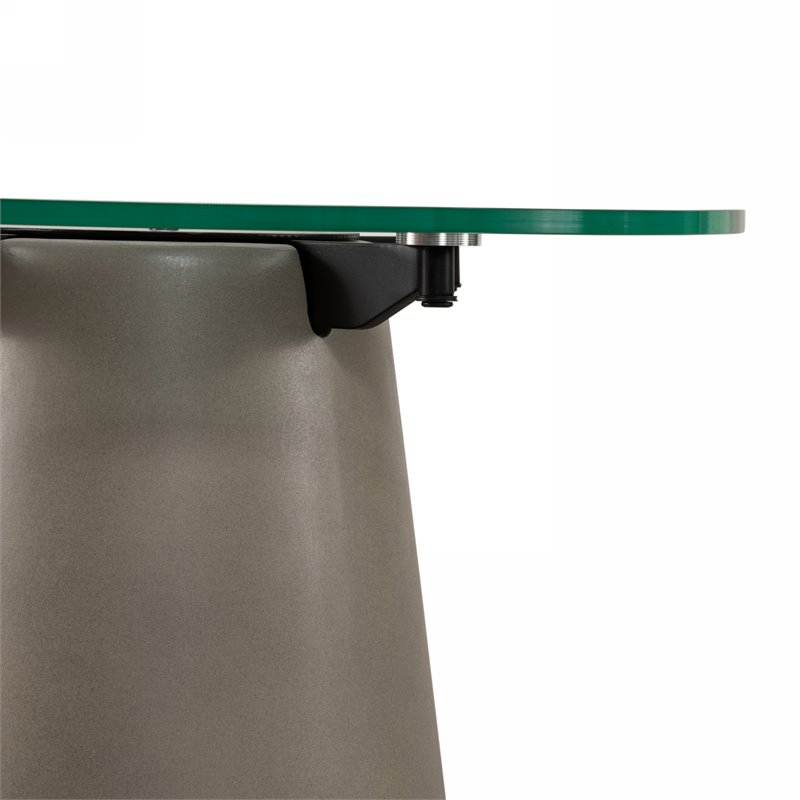 Modrest Essex Round Contemporary Tempered Glass & Metal End Table in Gray