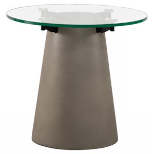 Modrest Essex Round Contemporary Tempered Glass & Metal End Table in Gray