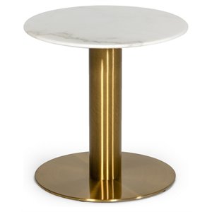 Modrest Fairway Round Stainless Steel & Marble End Table in White/Gold