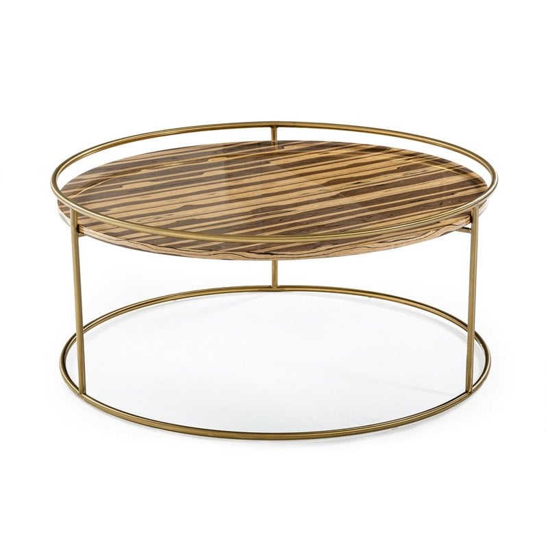 Modrest Gilcrest Faux Marble & Stainless Steel Coffee Table in Brown/Gold