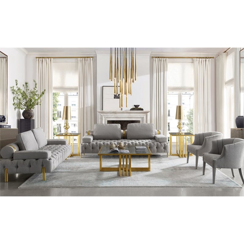 Modrest Kodiak Square Glass & Stainless Steel Coffee Table in Gold/Clear