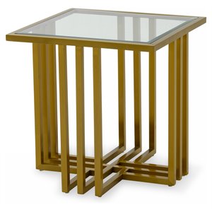 Modrest Kodiak Square Glass & Stainless Steel End Table in Gold/Clear