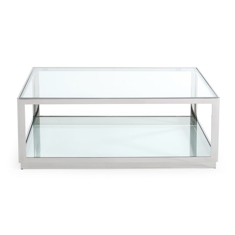 Modrest Weller Modern Glass & Stainless Steel Coffee Table in Silver/Clear