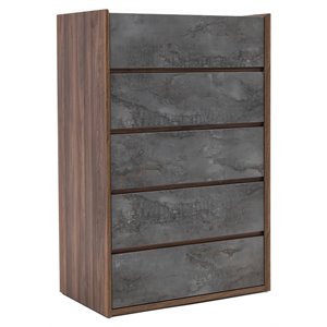Modrest Rado 5-Drawer Self Closing Modern Wood Veneer Chest in Gray/Walnut