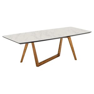 Modrest James 91&quot Contemporary Veneer & Marble Dining Table in Walnut/White