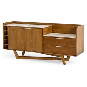 Modrest James Contemporary Wood Veneer & Marble Buffet in Walnut/White