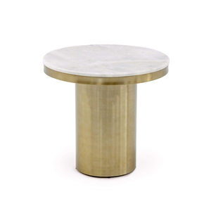 Modrest Rocky Round Stainless Steel End Table in White/Gold Finish