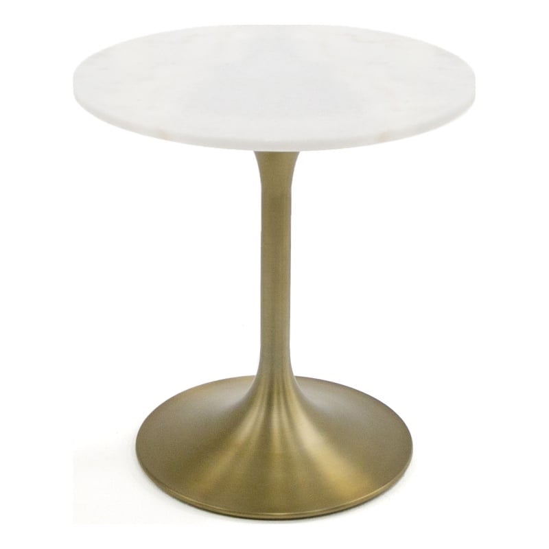 Modrest Collins Round Stainless Steel & Marble End Table in White/Gold