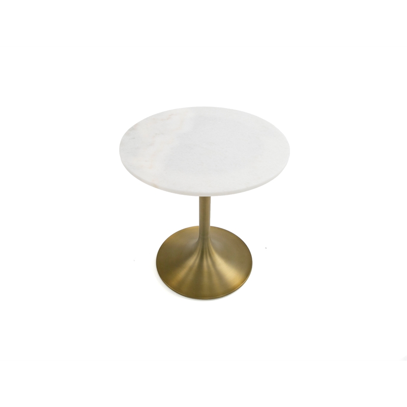 Modrest Collins Round Stainless Steel & Marble End Table in White/Gold