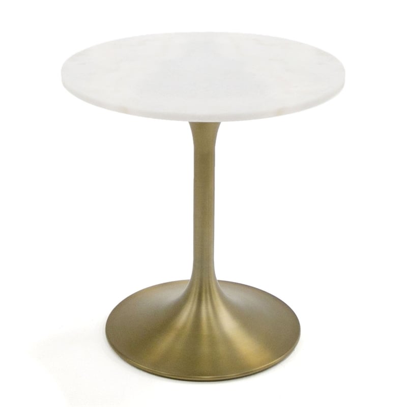Modrest Collins Round Stainless Steel & Marble End Table in White/Gold