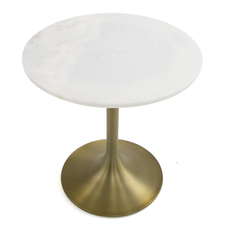 Modrest Collins Round Stainless Steel & Marble End Table in White/Gold