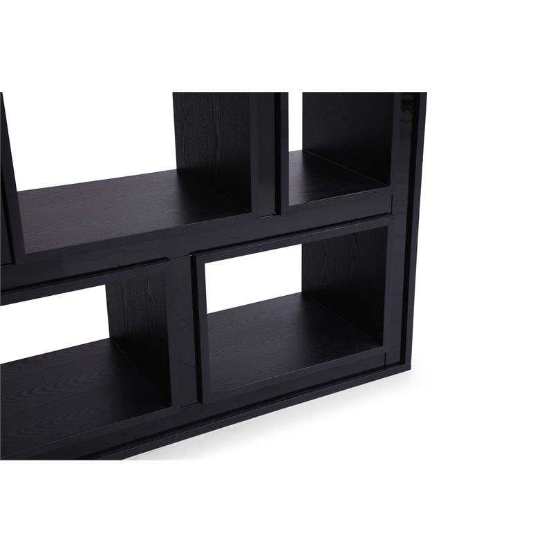 Modrest Suffolk 12-Open Shelf Contemporary Wood Veneer Bookcase in Ash Black