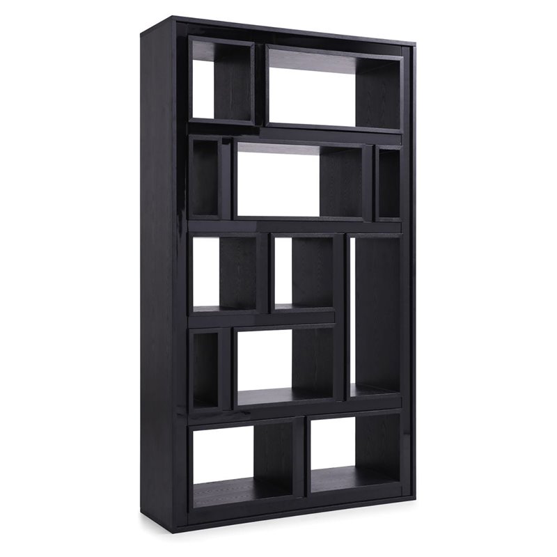 Modrest Suffolk 12-Open Shelf Contemporary Wood Veneer Bookcase in Ash Black
