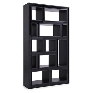 modrest suffolk 12-open shelf contemporary wood veneer bookcase in ash black