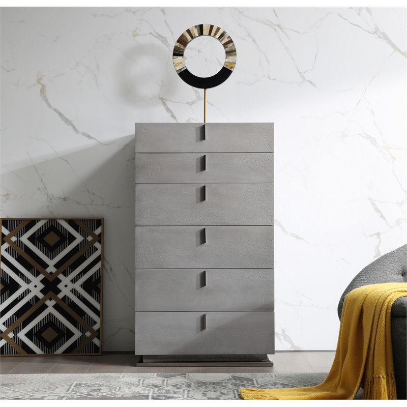 Modrest Buckley 6-Drawer Self Closing Modern MDF Wood & Metal Chest in Gray