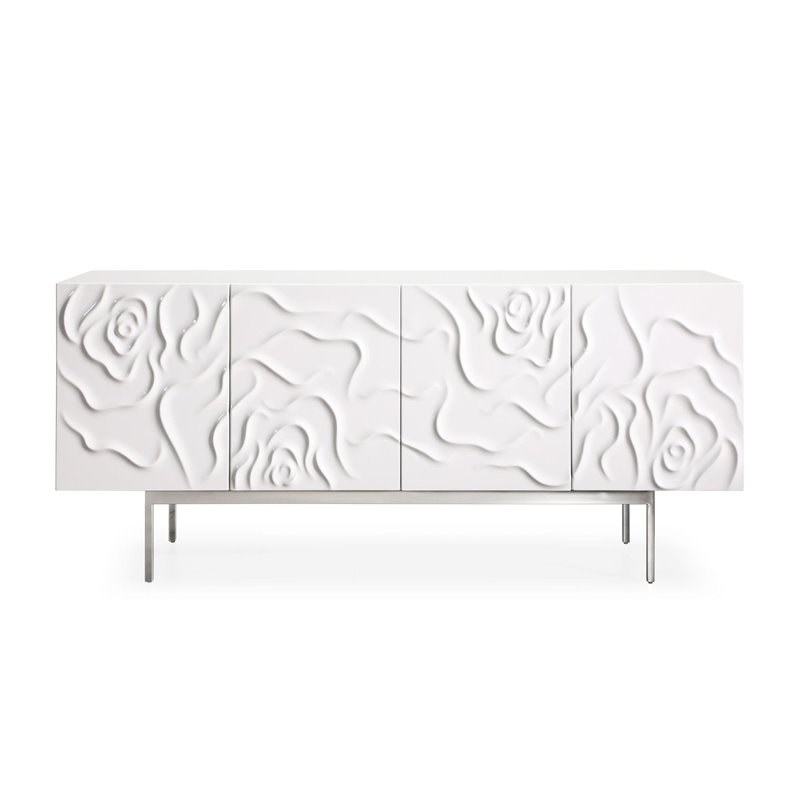 Modrest Gwen Modern MDF Wood & Stainless Steel Buffet in High Gloss White