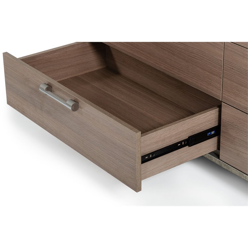 Modrest Boston 6-Drawer Faux Concrete & Stainless Steel Dresser in Oak Brown