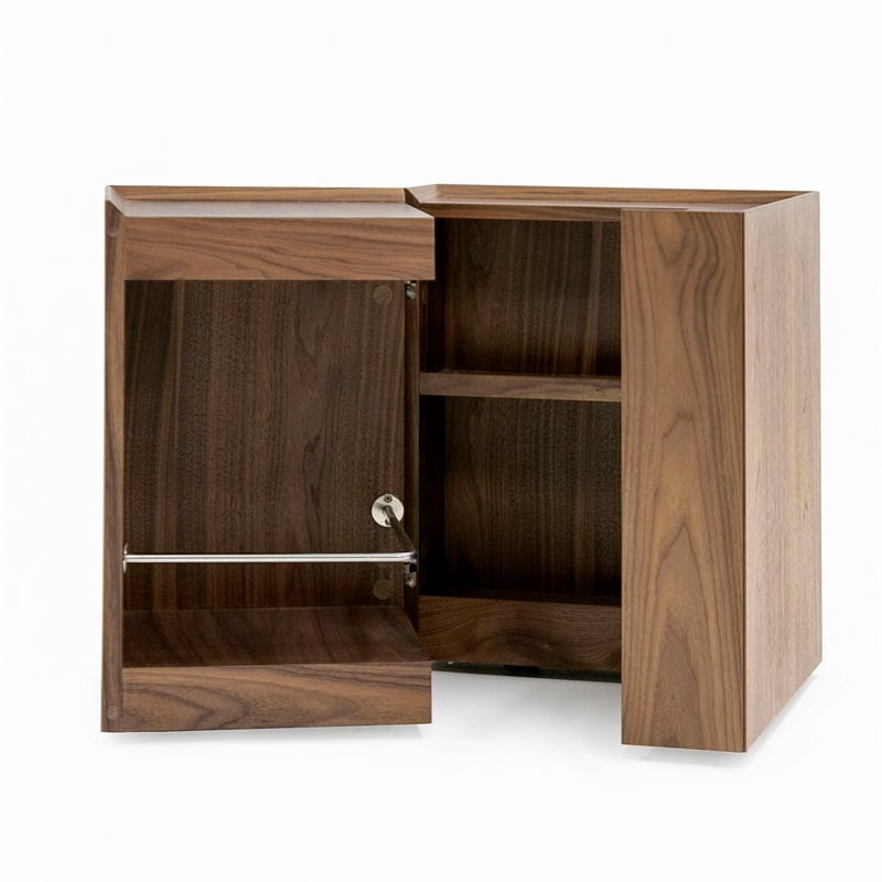 Modrest Delight Square Modern Wood Veneer End Table with Wheels in Walnut
