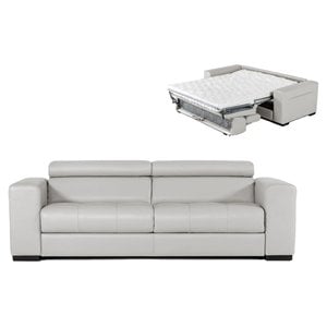 Modrest Icon Adjustable Headrest Modern Leather & Fabric Sofa Bed in Gray