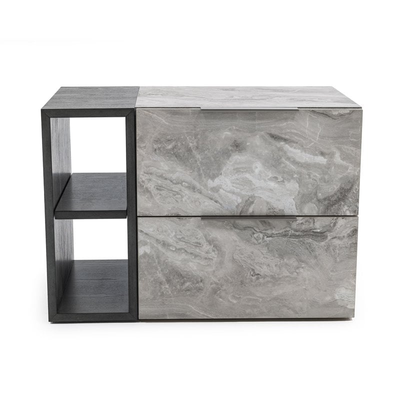 Modrest Maranello Modern Wood & Faux Marble Nightstand in Wash Gray