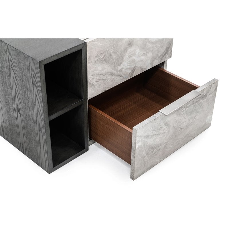Modrest Maranello Modern Wood & Faux Marble Nightstand in Wash Gray