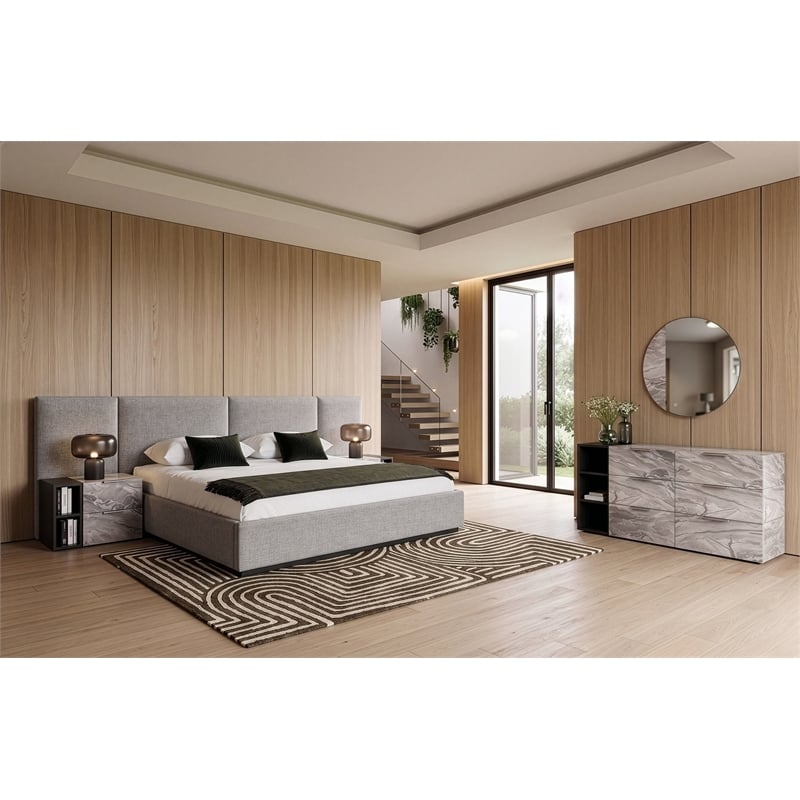 Modrest Maranello Modern Wood & Faux Marble Nightstand in Wash Gray