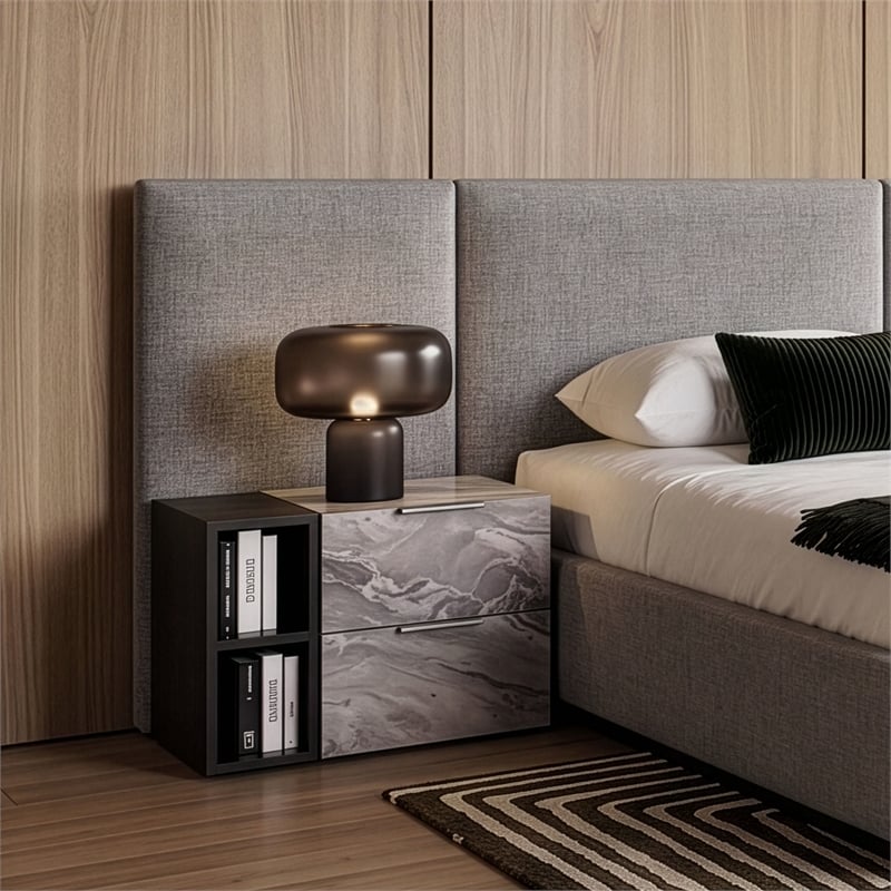 Modrest Maranello Modern Wood & Faux Marble Nightstand in Wash Gray