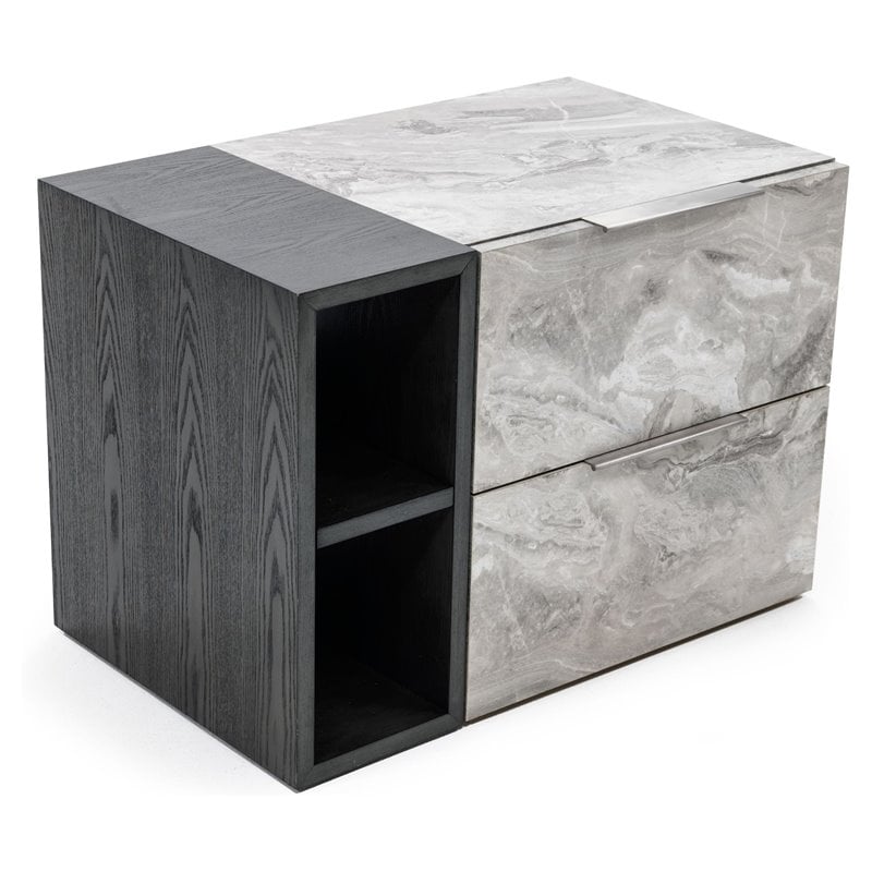 Modrest Maranello Modern Wood & Faux Marble Nightstand in Wash Gray