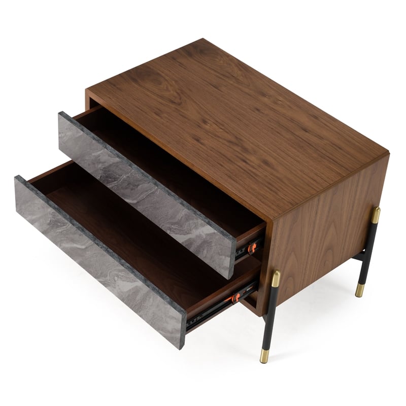 Modrest Metcalf 2-Drawer Mid-Century Wood Nightstand in Walnut/Gray