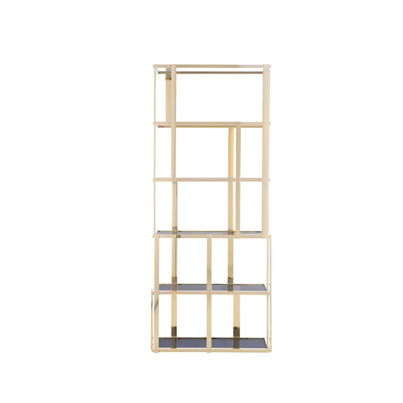 Modrest Tipton Modern Stainless Steel & Glass Bookshelf in Gold/Gray