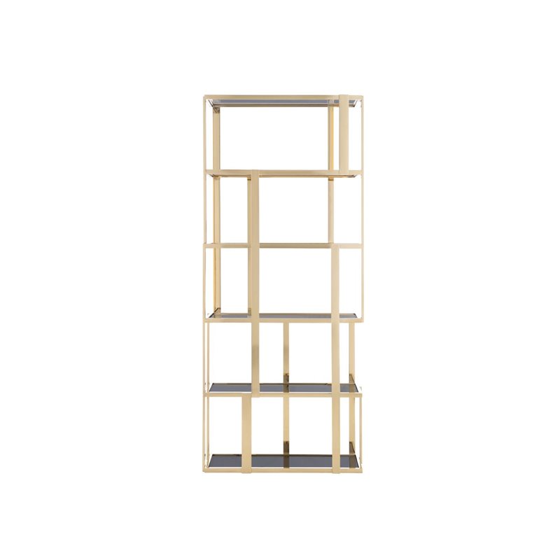 Modrest Tipton Modern Stainless Steel & Glass Bookshelf in Gold/Gray