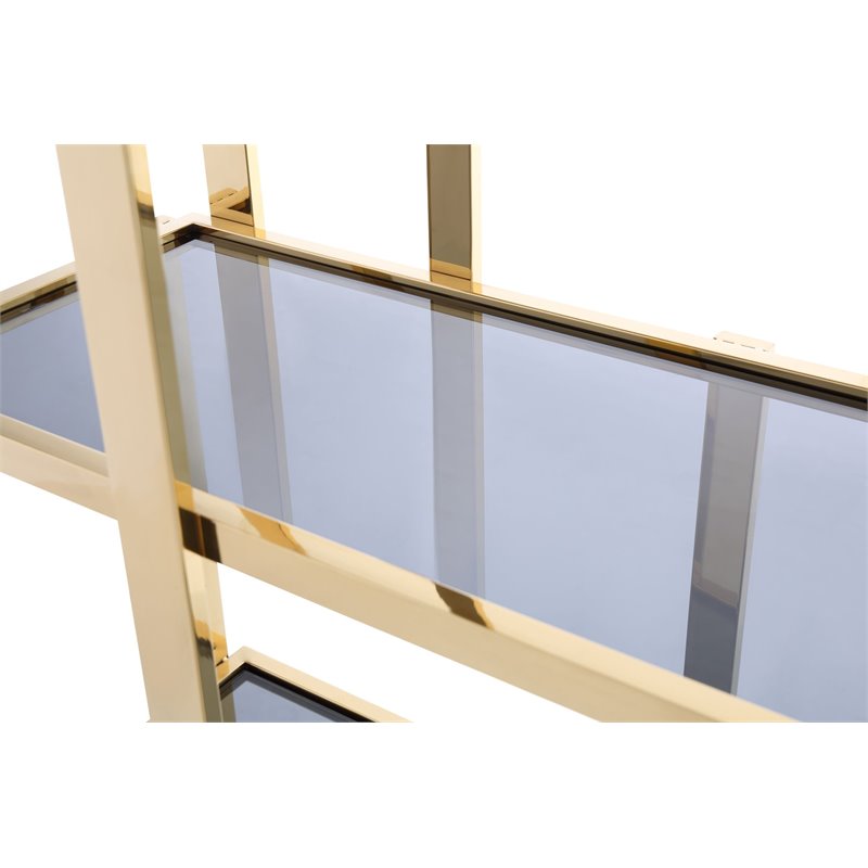 Modrest Tipton Modern Stainless Steel & Glass Bookshelf in Gold/Gray