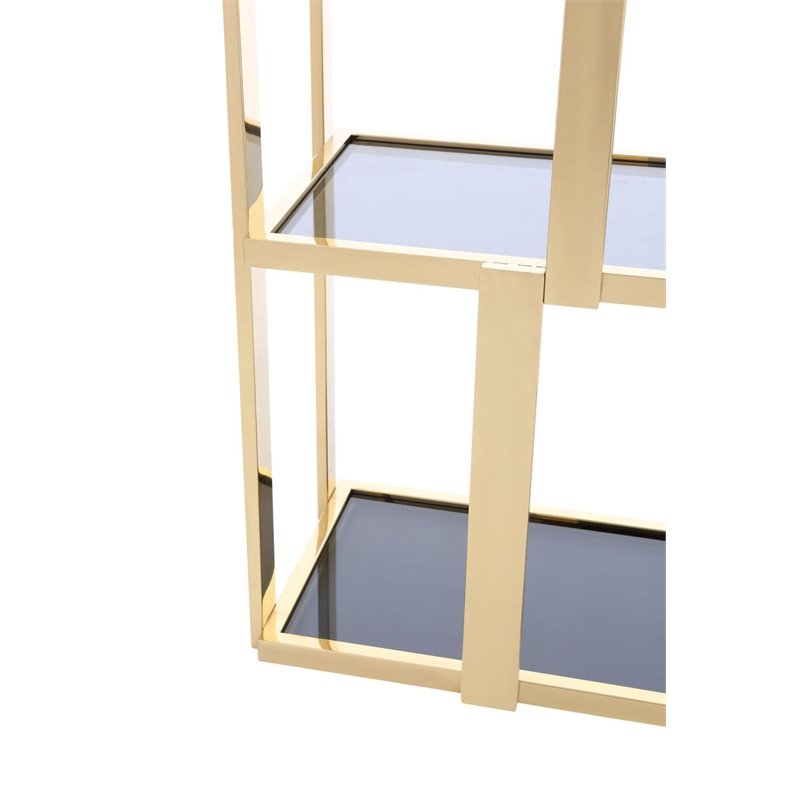 Modrest Tipton Modern Stainless Steel & Glass Bookshelf in Gold/Gray