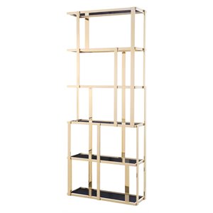 Modrest Tipton Modern Stainless Steel & Glass Bookshelf in Gold/Gray